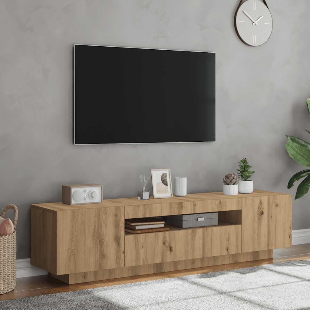 TV Cabinet with LED Lights Artisian Oak 160x35x40 cm Engineered Wood
