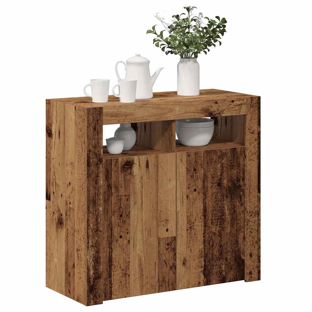 Sideboard with LED Lights Old Wood 80x35x75 cm Engineered Wood