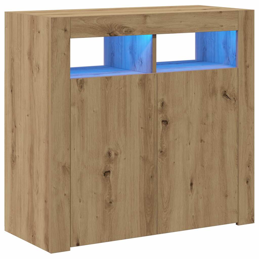 Sideboard with LED Lights Artisan Oak 80x35x75 cm