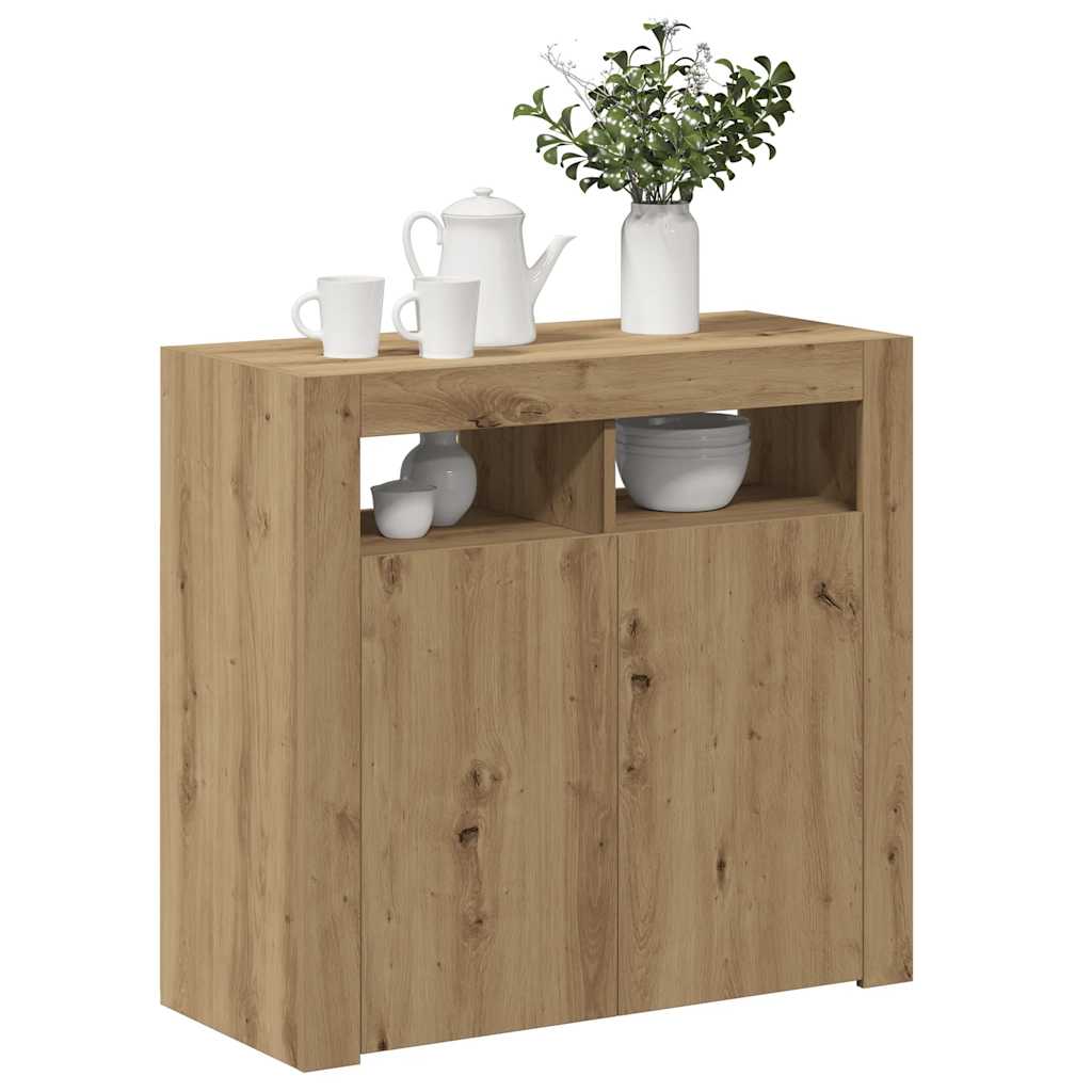Sideboard with LED Lights Artisan Oak 80x35x75 cm