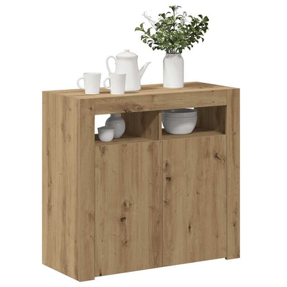 Sideboard with LED Lights Artisan Oak 80x35x75 cm