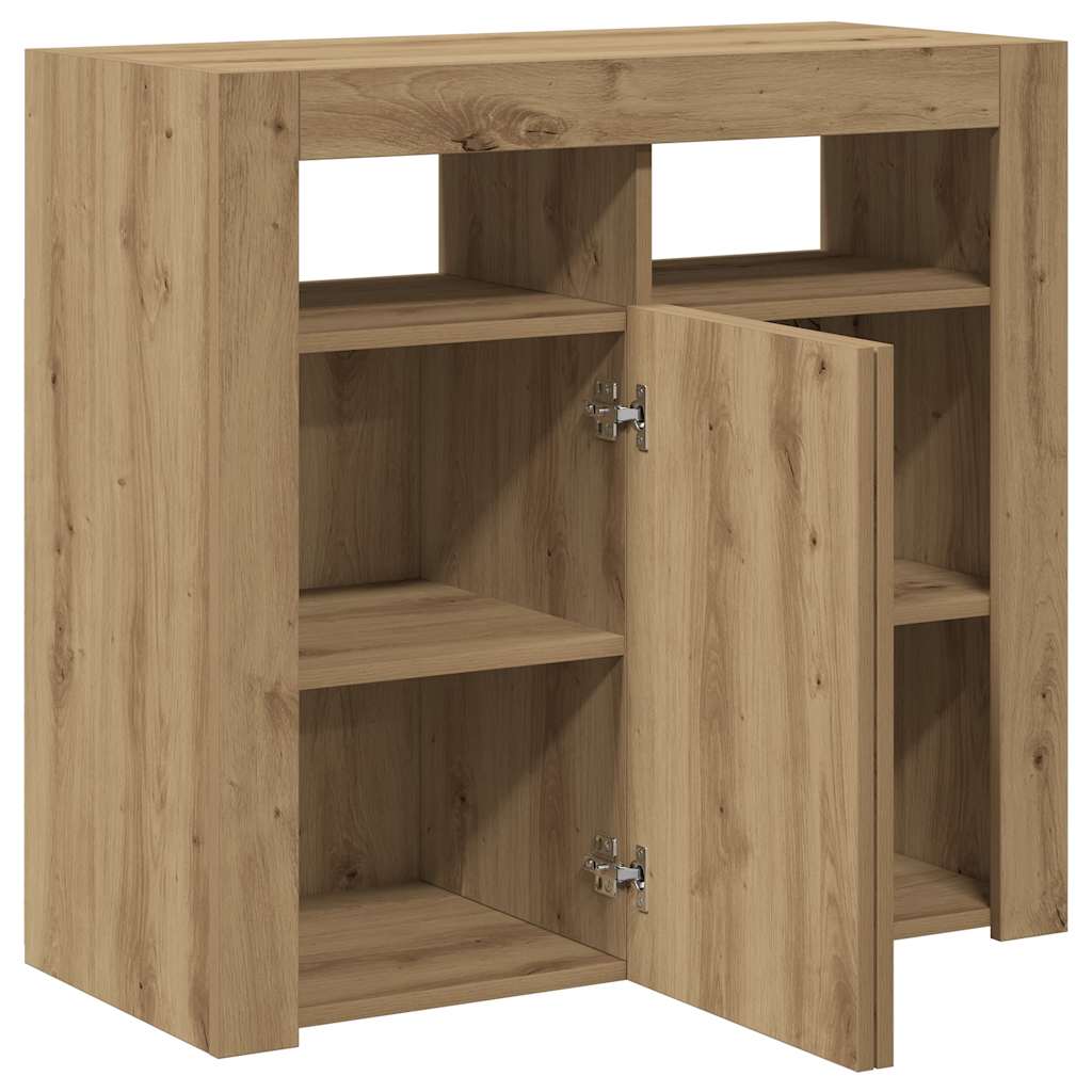 Sideboard with LED Lights Artisan Oak 80x35x75 cm