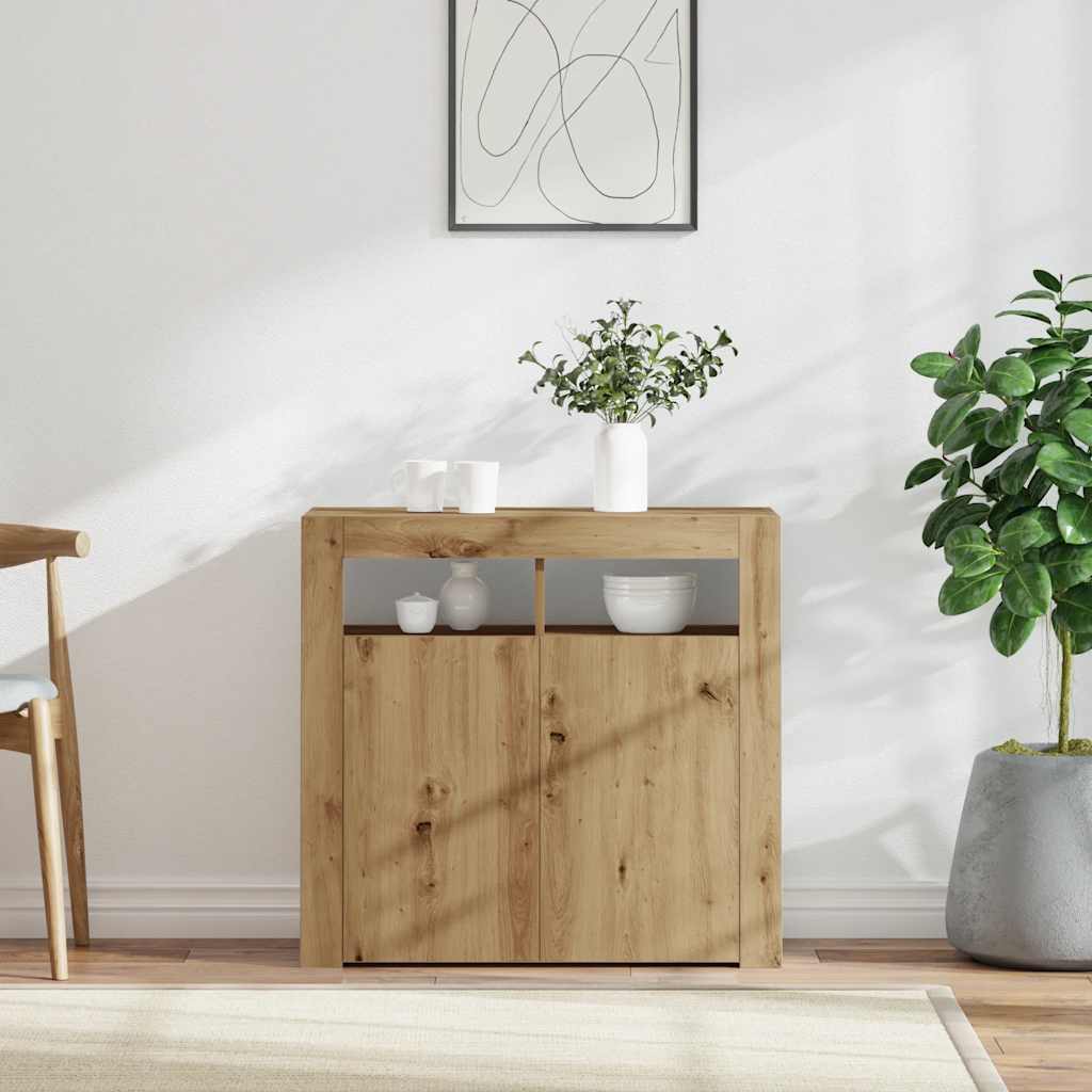 Sideboard with LED Lights Artisan Oak 80x35x75 cm