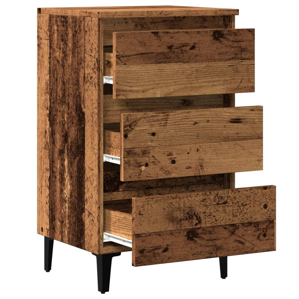 Bed Cabinet with Metal Legs Old Wood 40x35x69 cm