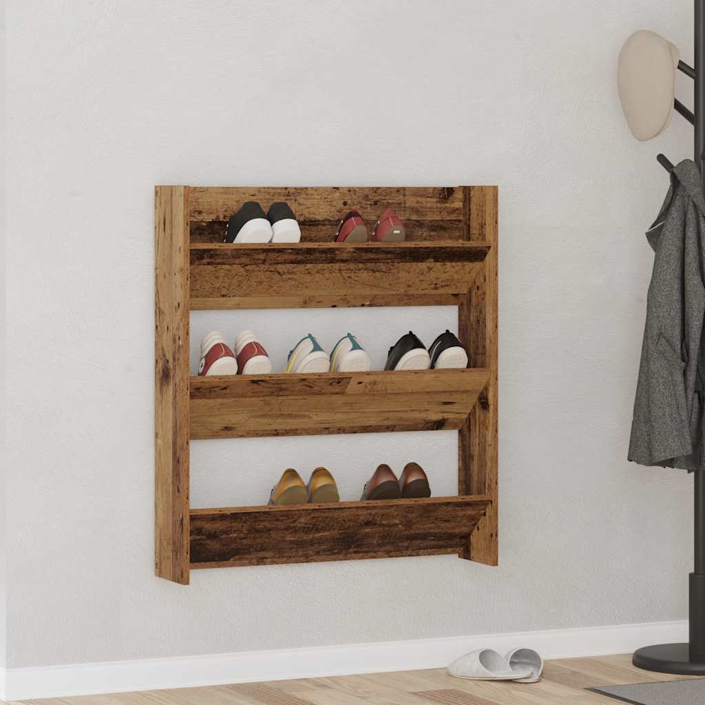 Wall Shoe Cabinet Old Wood 80x18x90 cm Engineered Wood