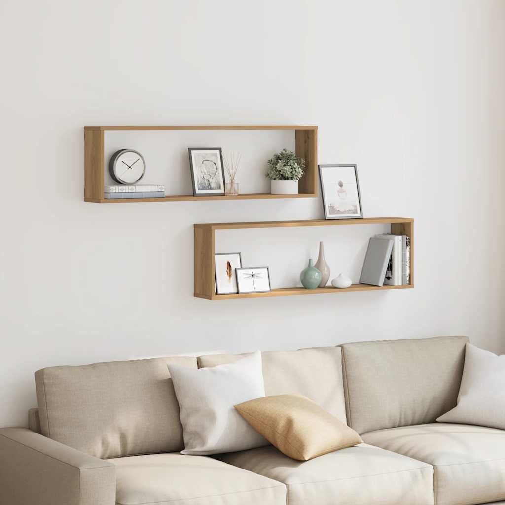 Wall Cube Shelves 2 pcs Artisan Oak 100x15x30 cm Engineered Wood