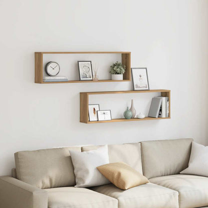 Wall Cube Shelves 2 pcs Artisan Oak 100x15x30 cm Engineered Wood