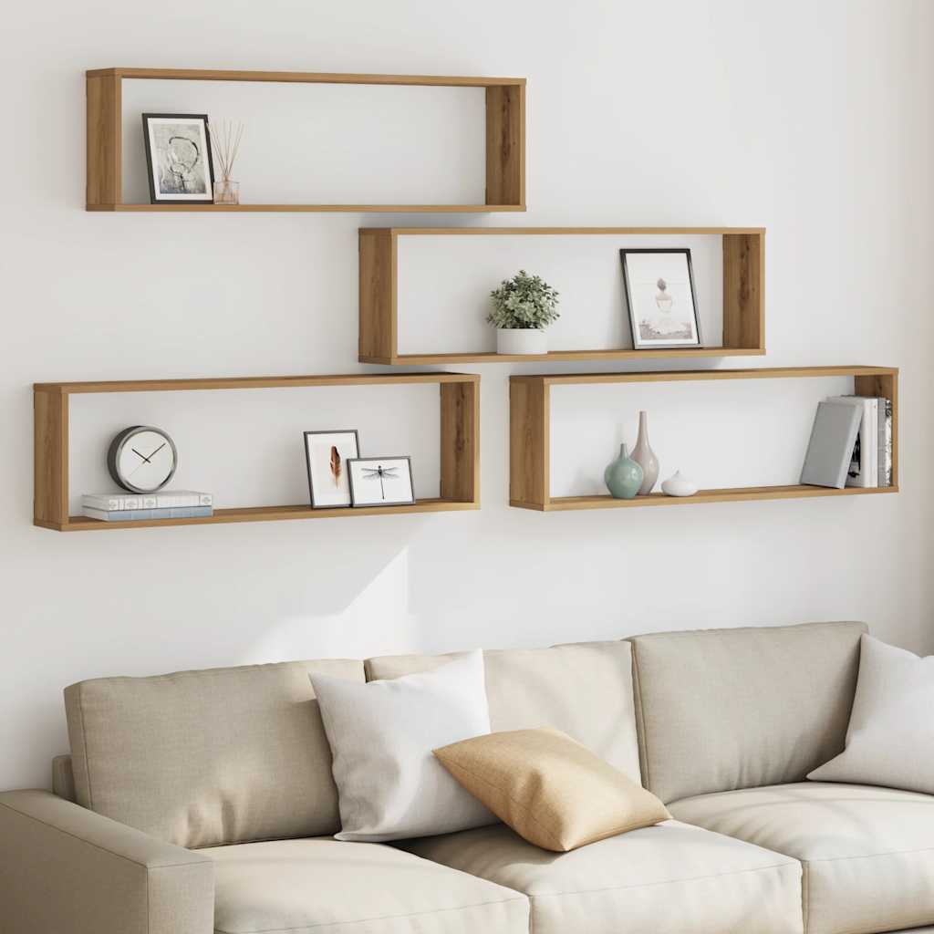 Wall Cube Shelves 4 pcs Artisan Oak 100x15x30 cm Engineered Wood