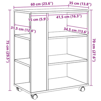Rolling Cabinet Old Wood 60x35x75 cm Engineered Wood