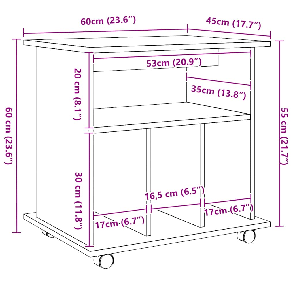 Rolling Cabinet Artisan Oak 60x45x60 cm Engineered Wood