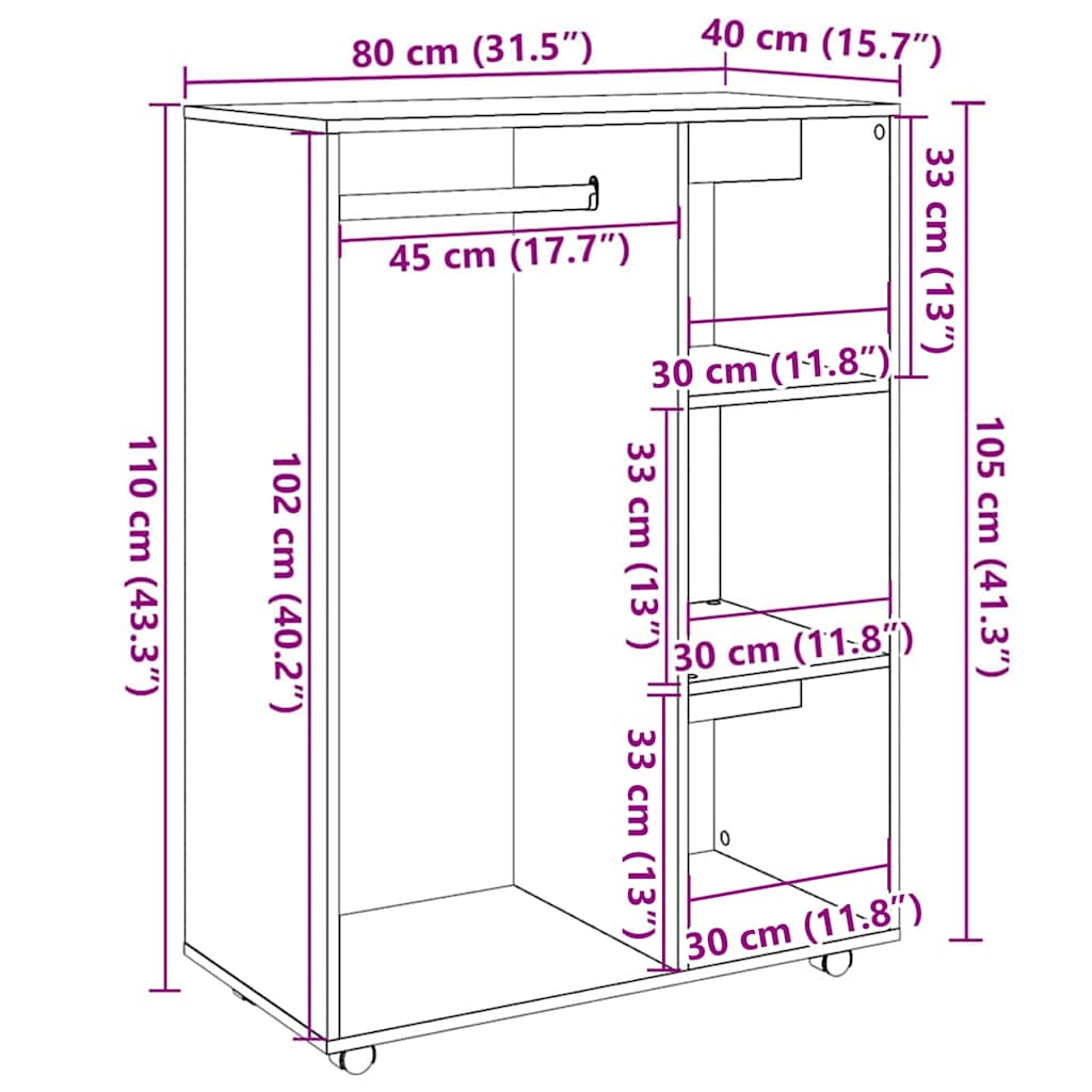 Wardrobe Artisan Oak 80x40x110 cm Engineered Wood