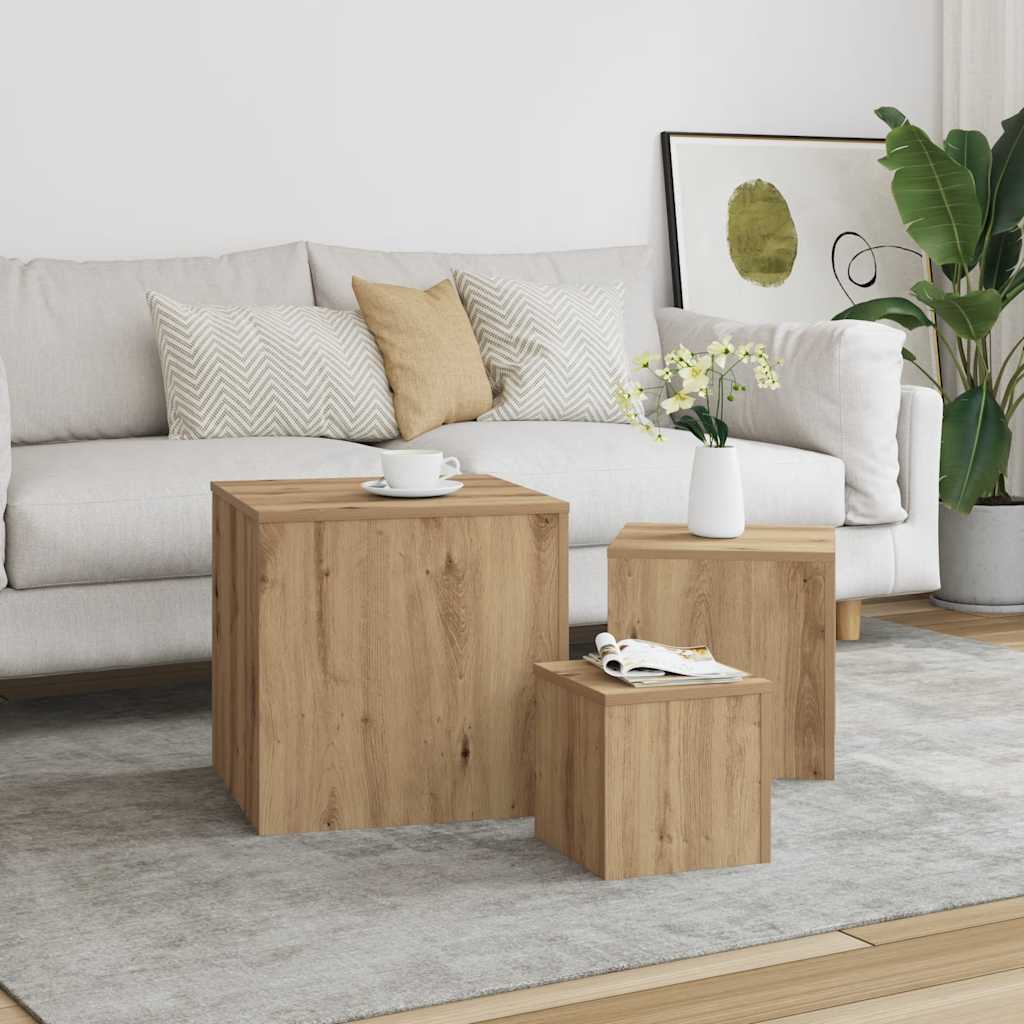 Side Tables 3 pcs Old Wood Engineered Wood