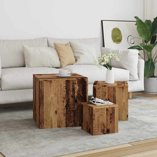 Side Tables 3 pcs Old Wood Engineered Wood