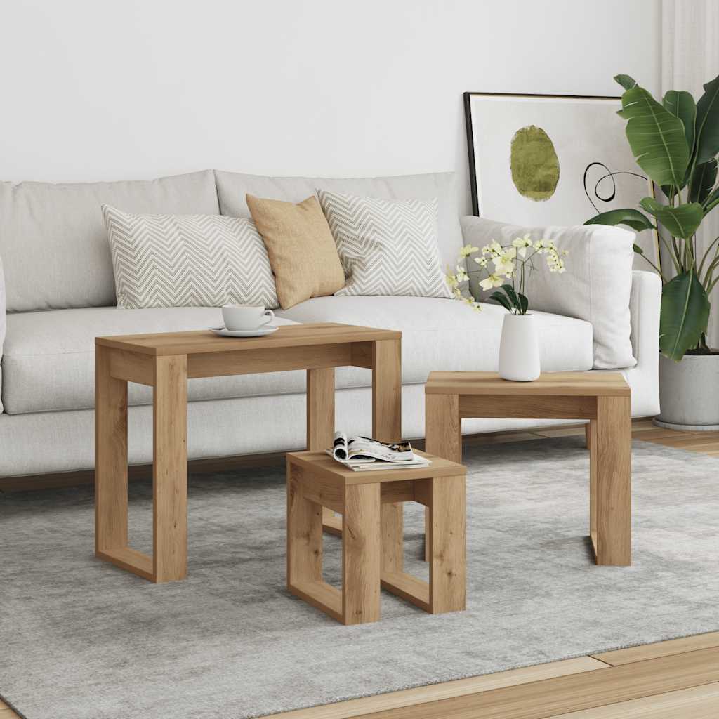 Nest of Tables 3 pcs Artisan Oak Engineered Wood