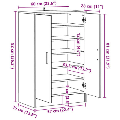 Shoe Cabinet Artisan Oak 60x35x92 cm Engineered Wood