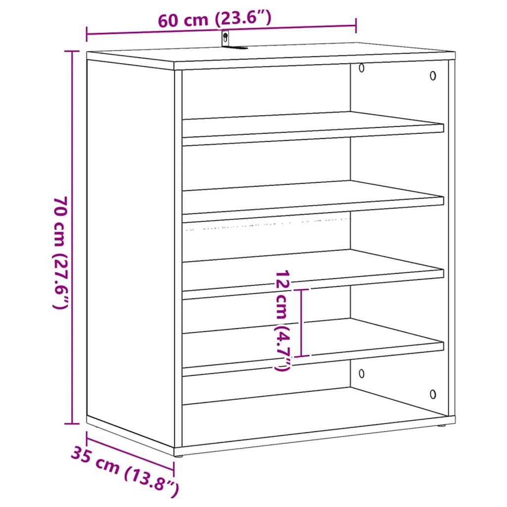 Shoe Cabinet Artisan Oak 60x35x70 cm Engineered Wood