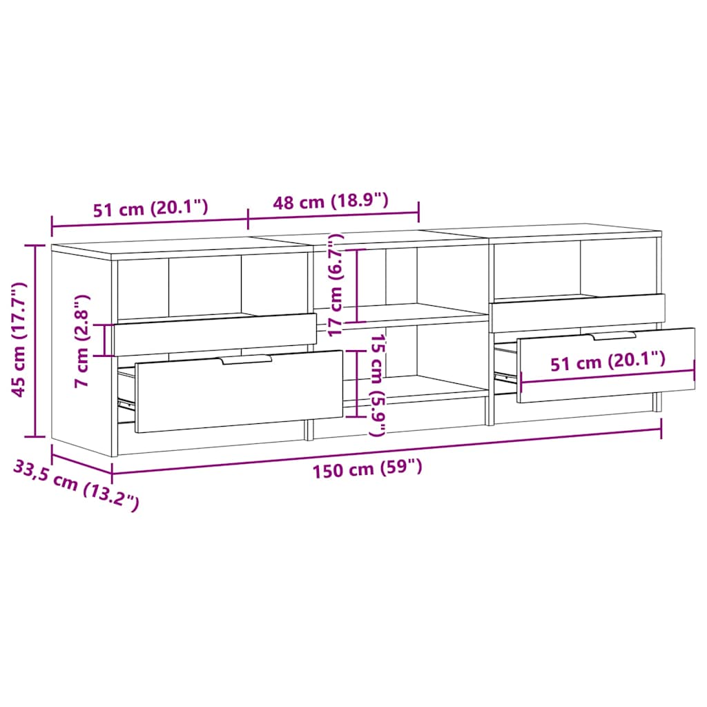 TV Cabinet Old Wood 150x33,5x45 cm Engineered Wood