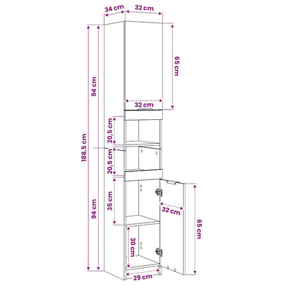 Bathroom Cabinet Old Wood 32x34x188,5 cm Engineered Wood
