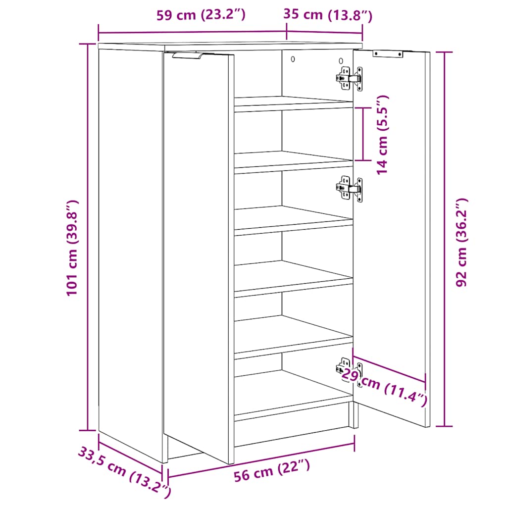 Shoe Cabinet Old Wood 59x35x100.5 cm Engineered Wood