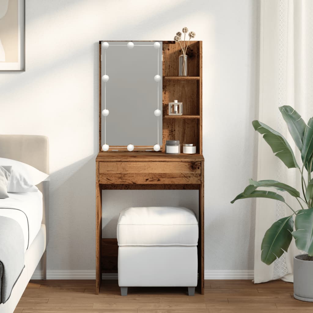 Dressing Table with LED Old Wood 60x40x140 cm