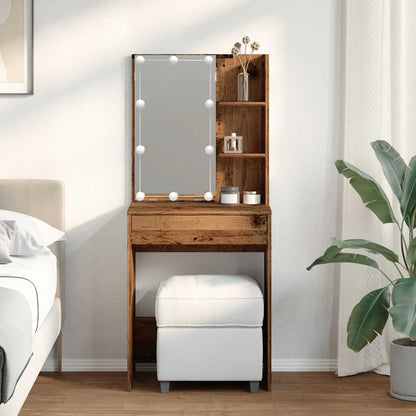 Dressing Table with LED Old Wood 60x40x140 cm