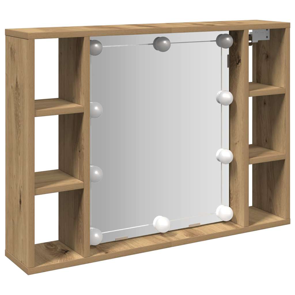 Mirror Cabinet with LED Artisan Oak 76x15x55 cm Engineered Wood
