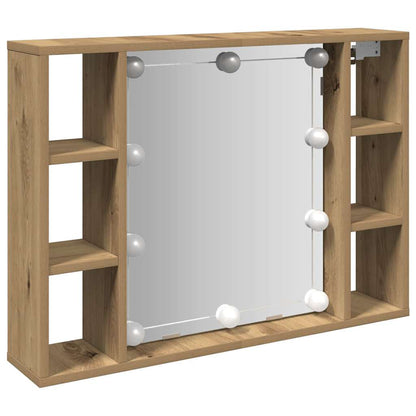 Mirror Cabinet with LED Artisan Oak 76x15x55 cm Engineered Wood