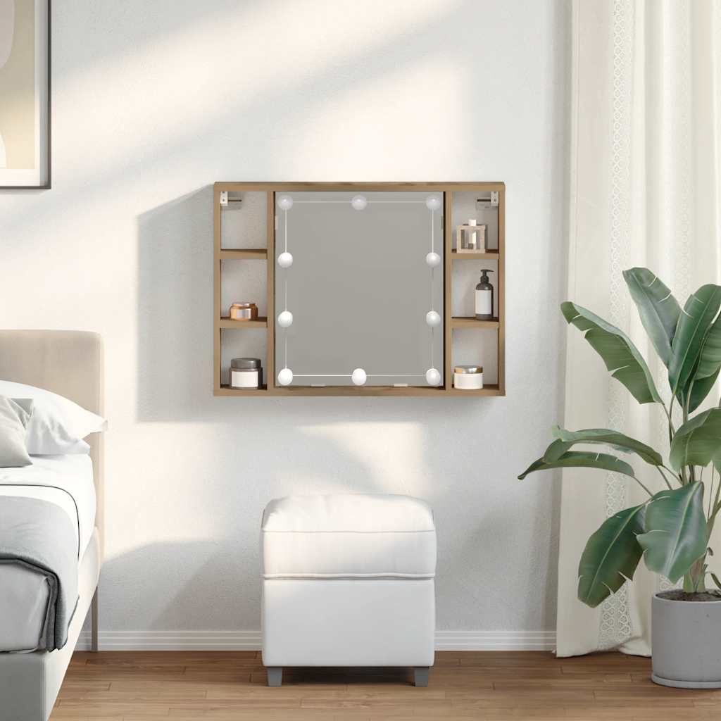Mirror Cabinet with LED Artisan Oak 76x15x55 cm Engineered Wood