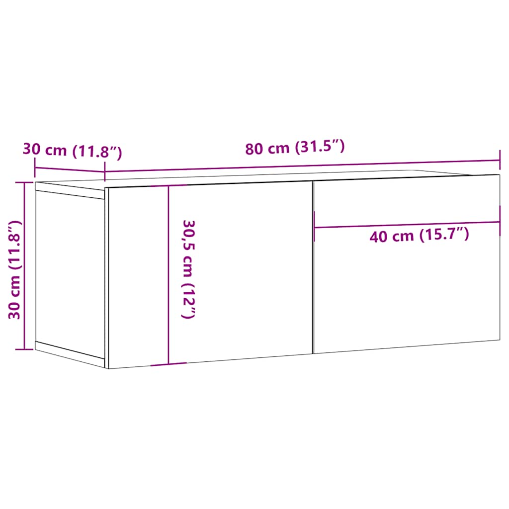 2 Piece Wall-mounted TV Cabinet Set Old Wood 80x30x30 cm