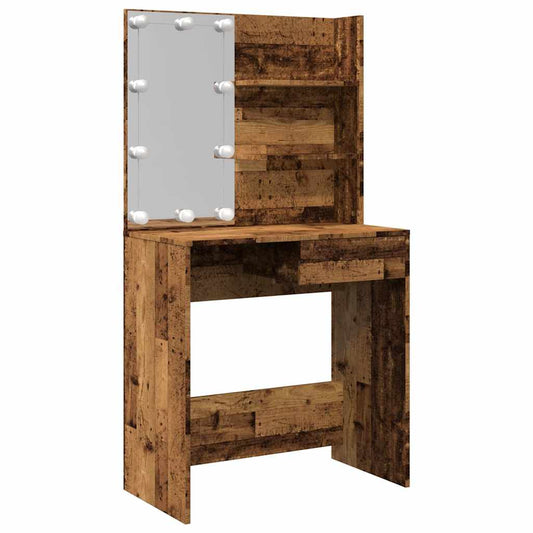 Dressing Table with LED Old Wood 74,5x40x141 cm