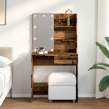 Dressing Table with LED Old Wood 74,5x40x141 cm