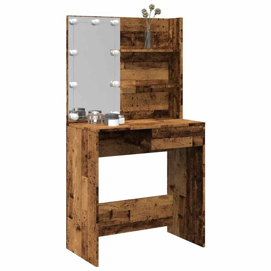 Dressing Table with LED Old Wood 74,5x40x141 cm