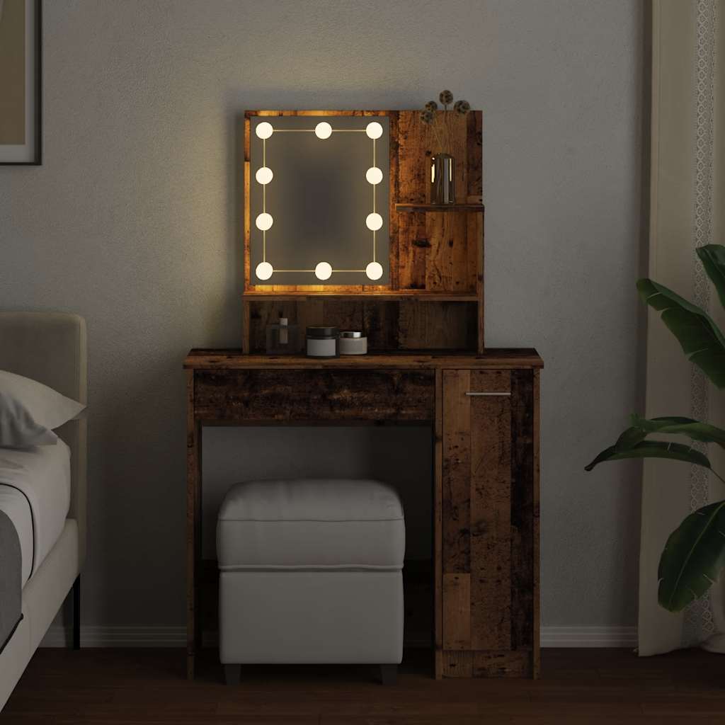 Dressing Table with LED Old Wood 86.5x35x136 cm