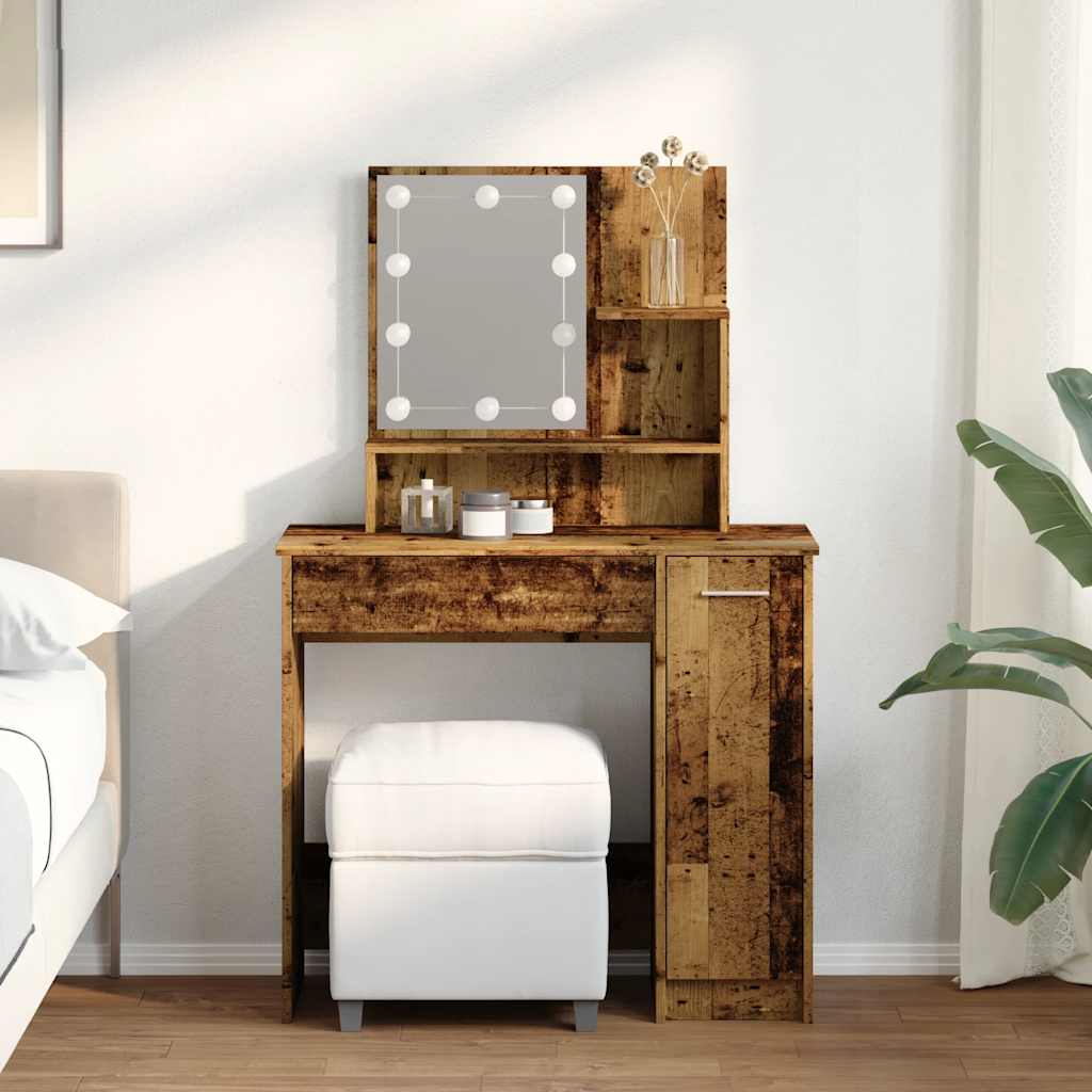 Dressing Table with LED Old Wood 86.5x35x136 cm
