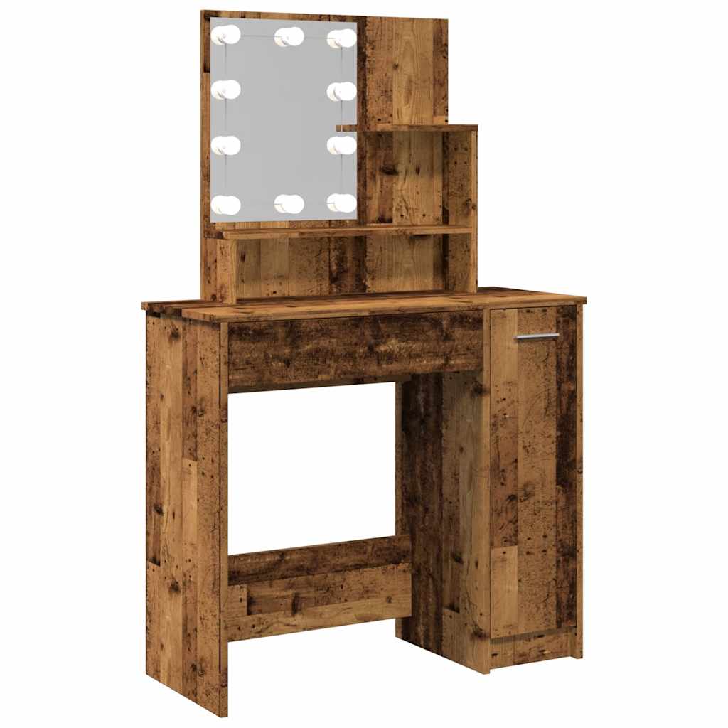 Dressing Table with LED Old Wood 86.5x35x136 cm