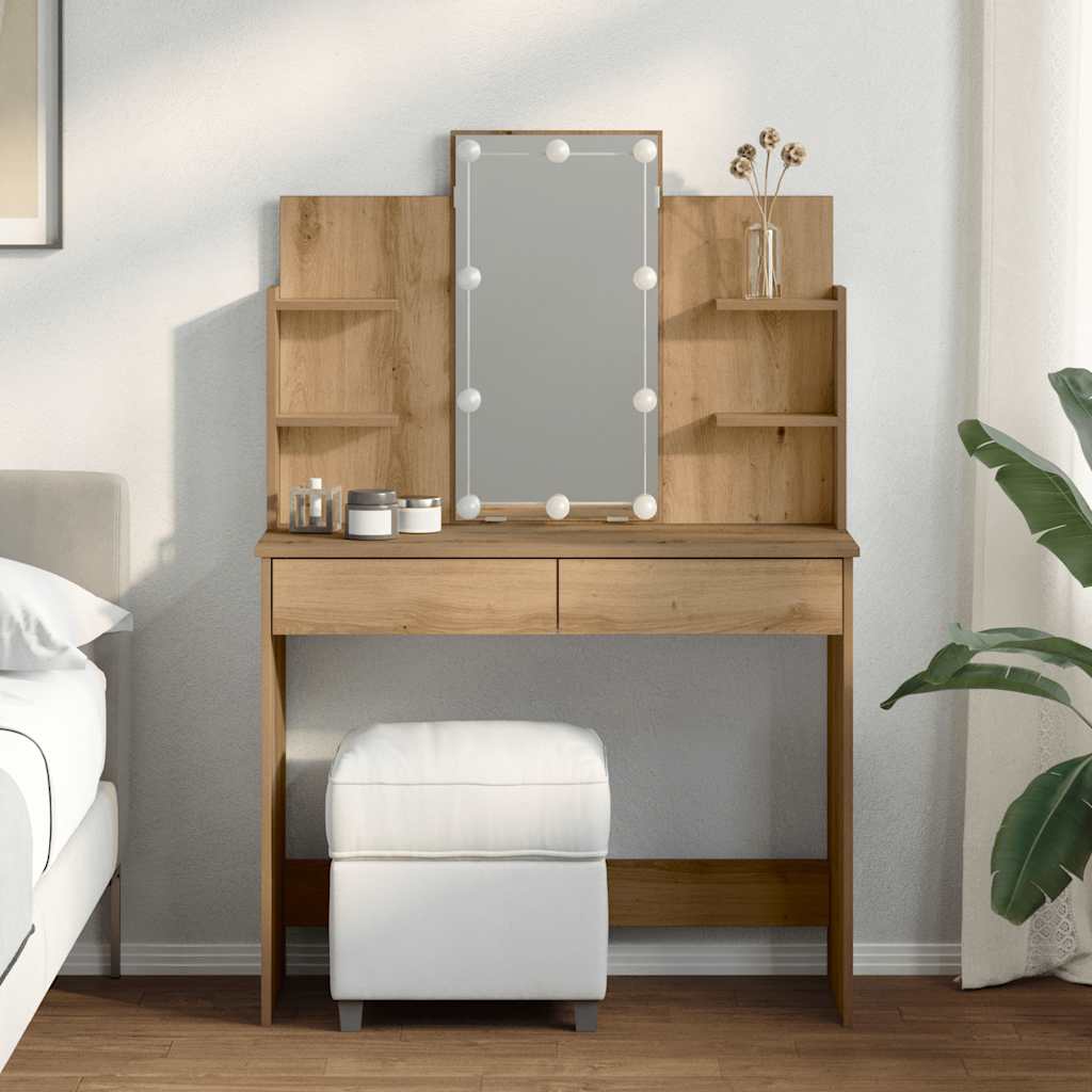 Dressing Table with LED Lights Artisan Oak 96x40x142 cm