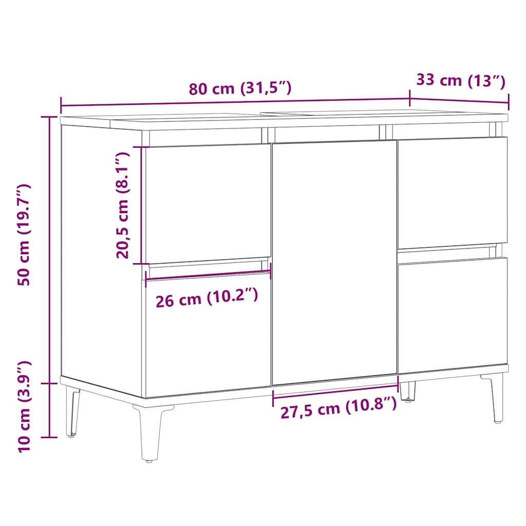 Sink Cabinet Artisan Oak 80x33x60 cm Engineered Wood