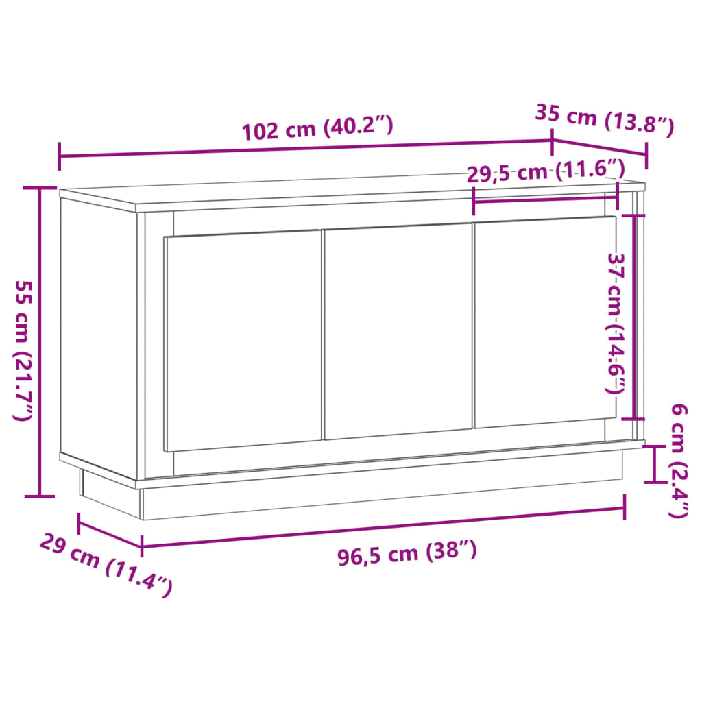 Sideboard Old Wood 102x35x55 cm Engineered Wood