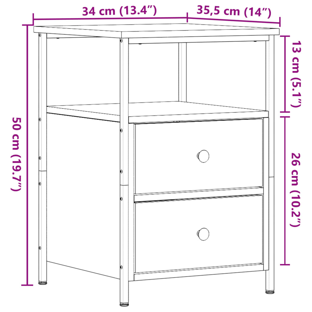 Bedside Cabinet Old Wood 34x35.5x50 cm Engineered Wood