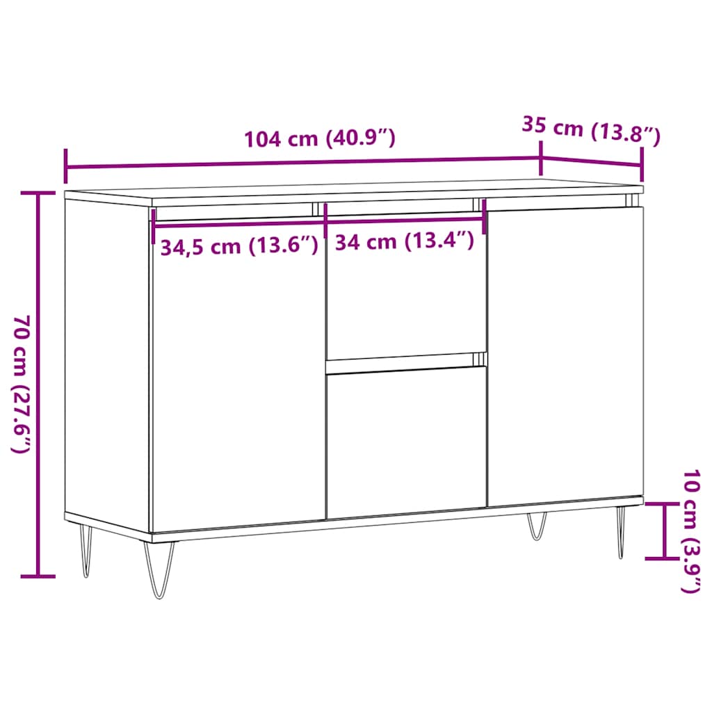 Sideboard Old Wood 101.5x35x70 cm Engineered Wood