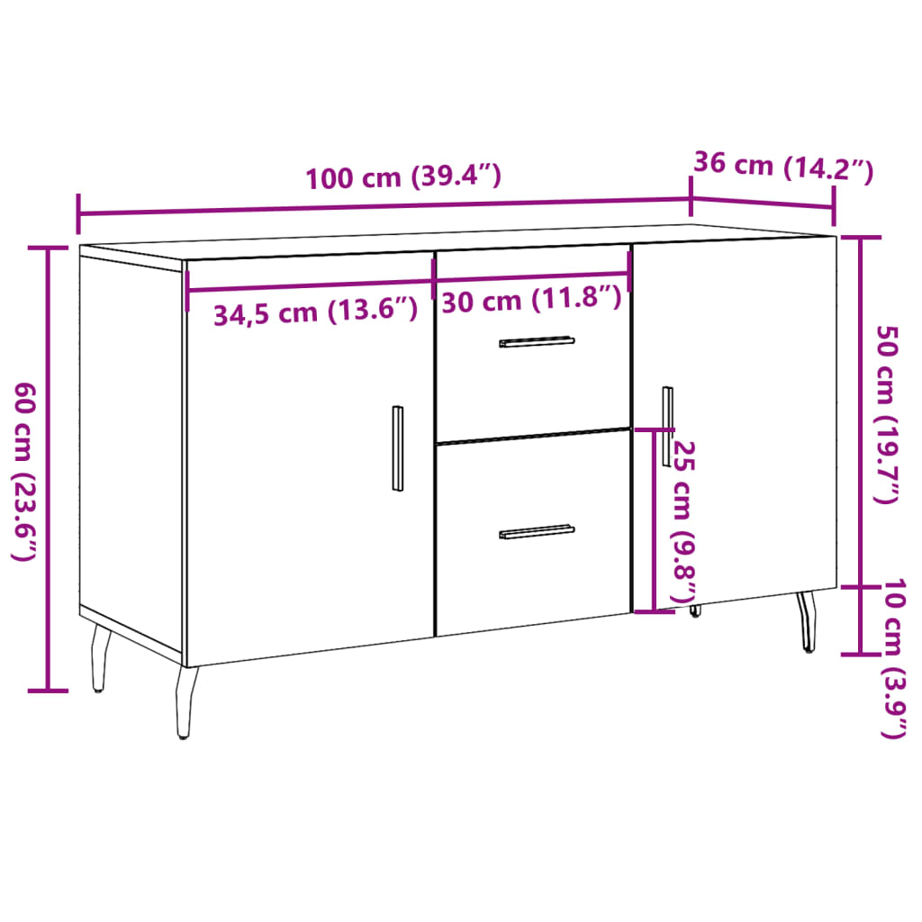Sideboard Old Wood 100x36x60 cm Engineered Wood