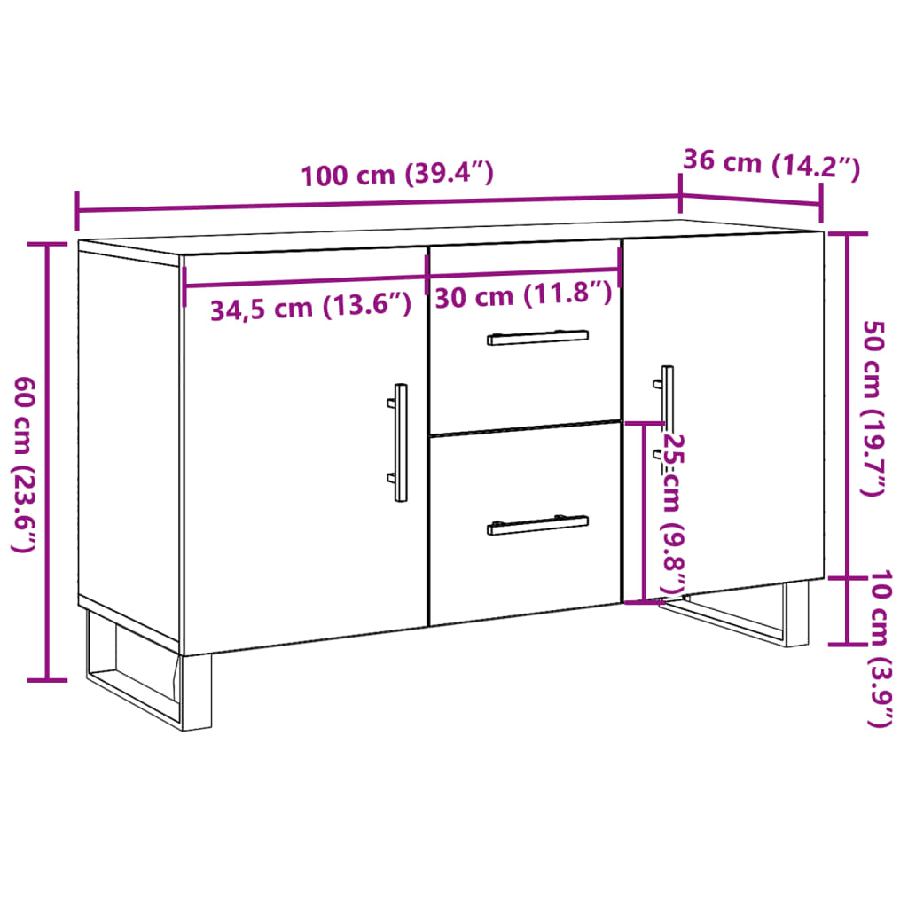 Sideboard Old Wood 100x36x60 cm Engineered Wood