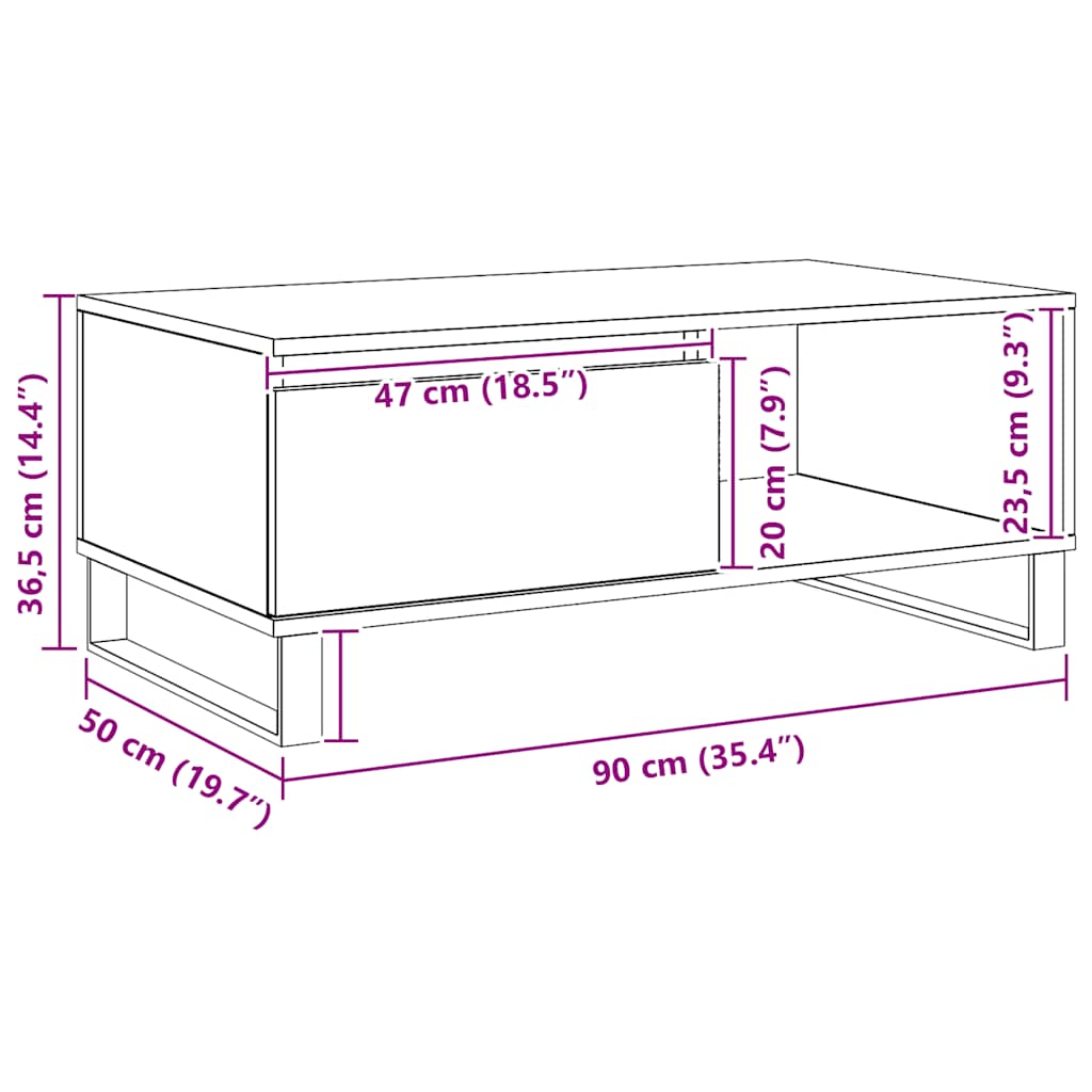 Coffee Table Artisan Oak 90x50x36.5 cm Engineered Wood