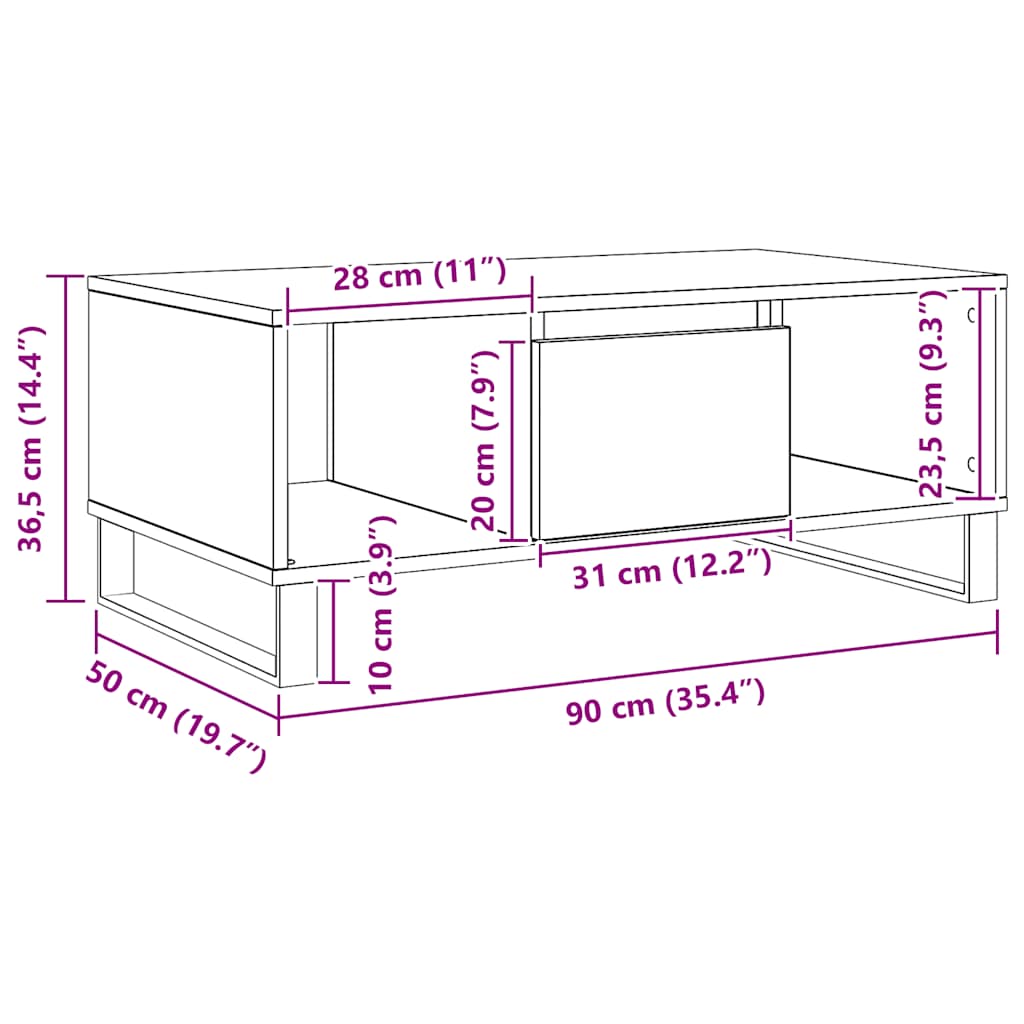 Coffee Table Artisan Oak 90x50x36,5 cm Engineered Wood