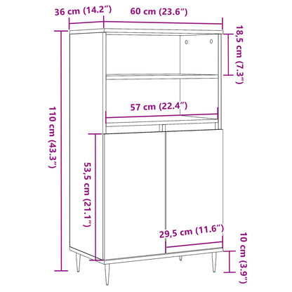 Highboard Old Wood 60x36x110 cm Engineered Wood