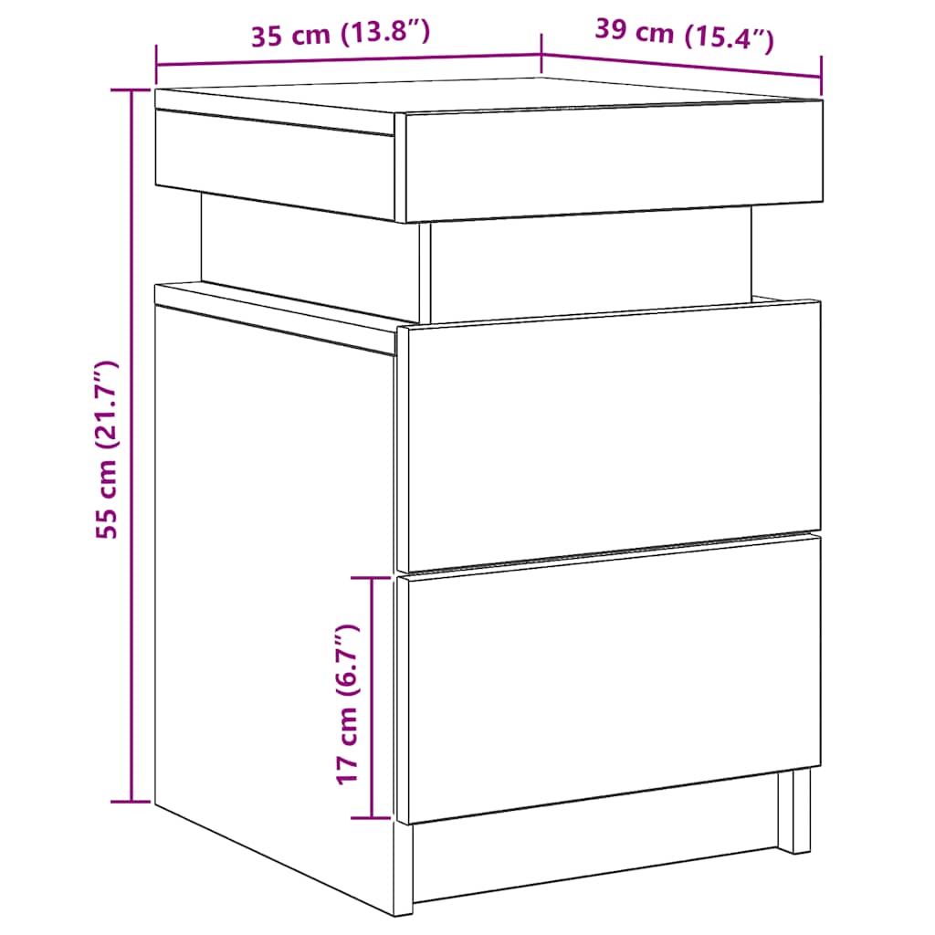 Bedside Cabinet with LED Artisian Oak 35x39x55 cm Engineered Wood