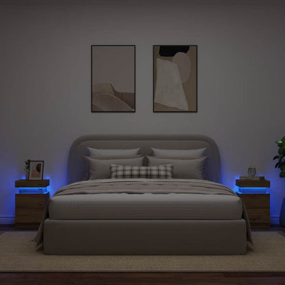 Bedside Cabinets with LED 2 pcs Artisian Oak 35x39x55 cm
