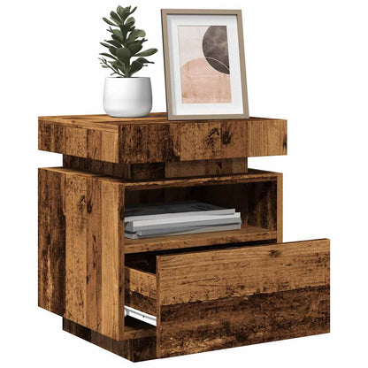 Bedside Cabinet with LED Lights Old Wood 40x39x48,5 cm