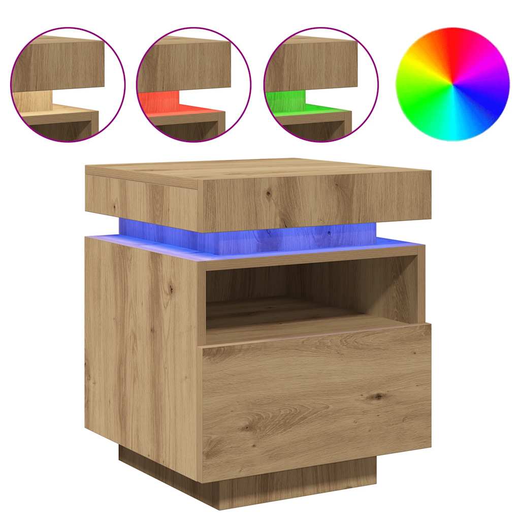Bedside Cabinets with LED Lights 2 pcs Artisan Oak 40x39x48.5 cm