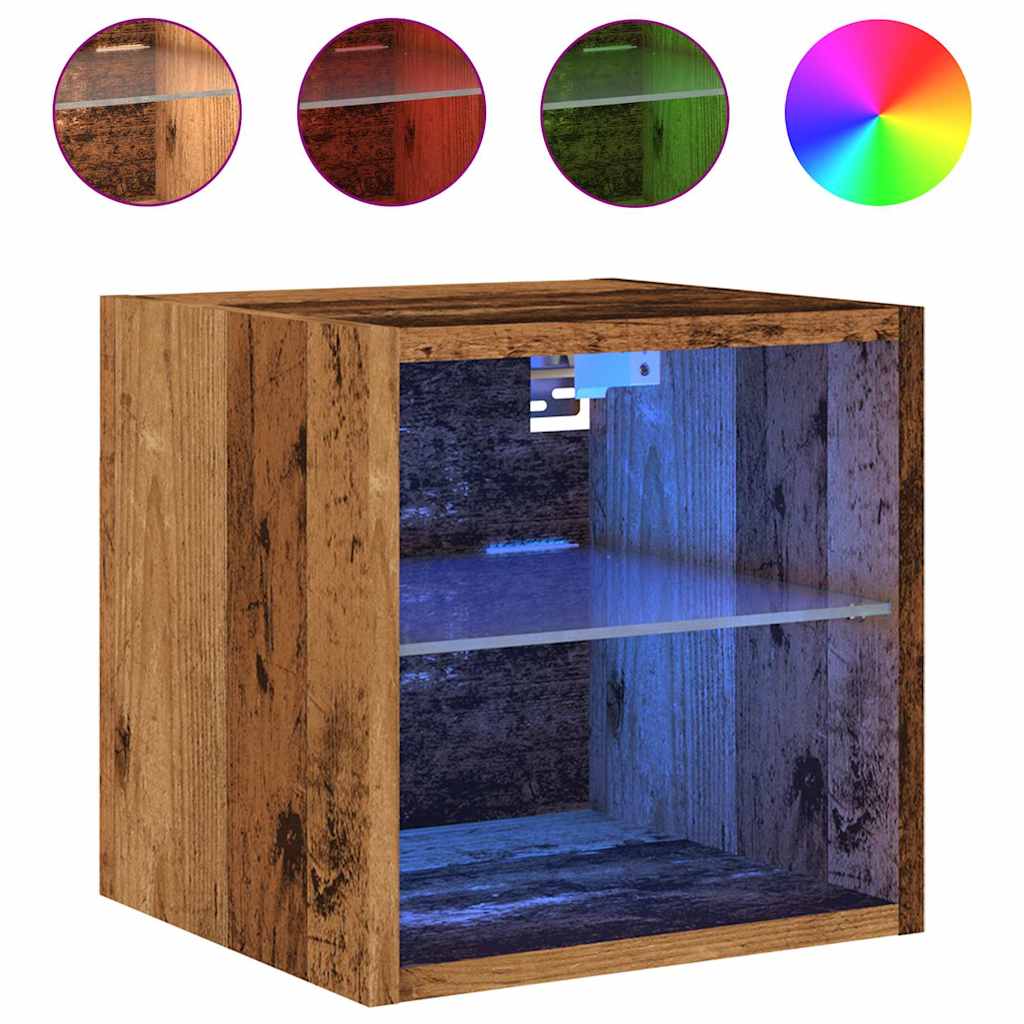 TV Wall Cabinet with LED Lights Old Wood 30x28.5x30 cm